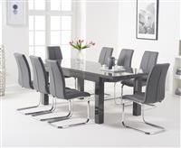Atlanta Dark Grey Gloss 160-220cm Extending Dining Table With 4 Grey Tarin Chairs