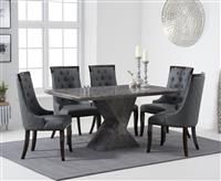 Aaron 160cm Grey Marble Dining Table With 4 Cream Francesca Dining Chairs