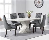 Aaron 160cm White Marble Dining Table With 4 Cream Francesca Dining Chairs