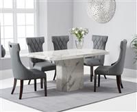 Belle 160cm White Marble Dining Table With 4 Grey Sophia Dining Chairs