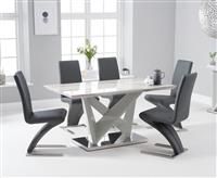 Reims 150cm Marble Effect Carrera Light Grey Dining Table With 4 Black Hampstead Dining Chairs