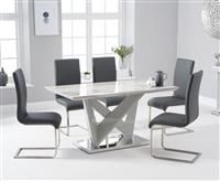 Reims 150cm Marble Effect Carrera Light Grey Dining Table With 4 Grey Malaga Dining Chairs