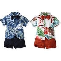 Hawaiian Kid Casual Two-Piece Shirt And Short Set - Blue