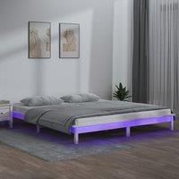 LED Bed Frame White 140x190 cm Solid Wood