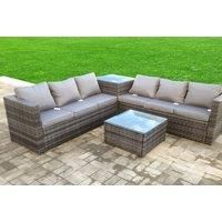 6-Seater Rattan Furniture Corner Sofa Set - Grey