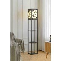 Floor Lamp with Storage Shelves & Maple Leaf Lamp Shade 62.9in Tall Standing Lamp for Living Room Bedroom Standing Column Lamp