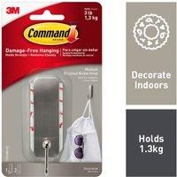 Command Brushed Nickel Decorative Hook with 2 Strips, Medium, Metal