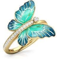 Gold Toned Blue Butterfly Ring - 5 Sizes