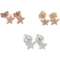 Set Of 3 Little Star Earrings - Silver