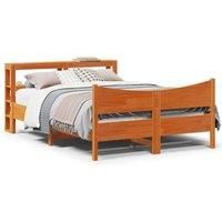 Bed Frame with Headboard Wax Brown 160x200 cm Solid Wood Pine