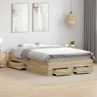 Bed Frame without Mattress with Drawers Double Engineered Wood