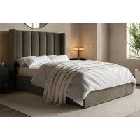 Upholstered Savoy Wingback Plush Khaki Bed Frame - 5 Sizes