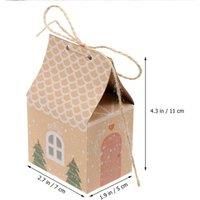 Pack Of 10 Kraft Christmas Gift Boxes W/ Strings & Stickers