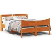 Bed Frame with Headboard Wax Brown 160x200 cm Solid Wood Pine