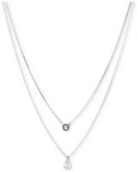 DKNY Silver Colour Cubic Zirconia Layered Charm Necklace