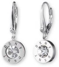 DKNY Silver Plated Crystal Logo Drop Earrings