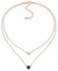 DKNY Womens 16" Double Pendant Necklace in Gold and Black with a Crystal Stone, 60539437