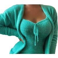 Women'S Three-Piece Fluffy Loungewear Set - 8 Colours - Green