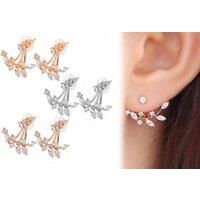 Summer Crystal Leaf Double Drop Earrings - Silver, Rose Gold Or Gold