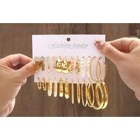 12-Pair Hypoallergenic Alloy Hoop Earrings Set - Gold & Silver Options