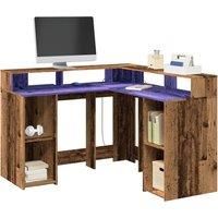 Desk with LED Lights Old Wood 130x130x91 cm Engineered Wood