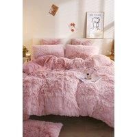 Groundlevel Faux Fur Yeti Duvet Cover Bed Set, Soft And Luxurious With Anti Pill Teddy Fleece Backing (Double 200 x 200 cms, Fuscia Pink)