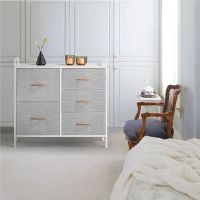 Yaheetech 5 Drawer 83cm W Double Dresser Walnut/Light Grey/White 82cm H X 83cm W X 29cm D