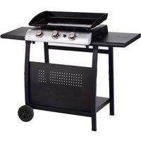 Callow Retail Gas BBQ 3 Burner Plancha in Stainless Steel with Stand and Side Tables
