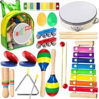 Stoie's- 18 Piece Musical Instrument Set for Toddlers, Preschool Children & Kids– Wooden Percussion Toys and Rhythm Instruments - Xylophone, Drum - Promotes Early Development - Backpack Included