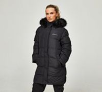 Closure London Womens Longline Fur Puffer Jacket - Black - Size 6