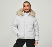 Closure London Womens Fur Hooded Puffer Jacket - White - Size 10