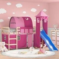 Kids' Loft Bed with Tower Pink 90x200 cm Solid Wood Pine