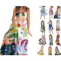 Printed Halter Neck Maxi Dress - 6 Sizes, 7 Designs - Black