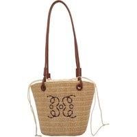 Loewe-Inspired Straw Woven Bag For Women W/ Large Capacity - Black