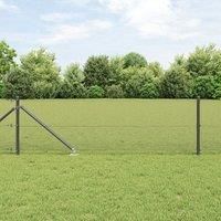 Steel Fence Post Set Set of 2 Grey Metal, Mesh 10 x 0.5 m