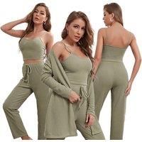 Women'S Waffle Knit Pyjama Loungewear Set - 4 Colours! - Black