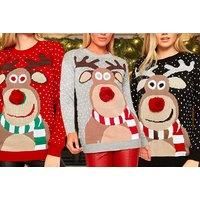 Women'S Reindeer Christmas Jumper - Choose From 3 Colours - Black