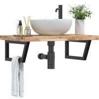 Basin Shelf Wall Mounted Steel and Solid Wood Acacia
