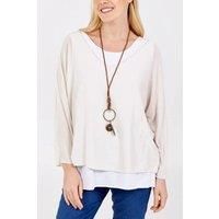 Oversized Long Sleeves Layered Blouse With Necklace