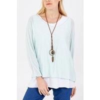 Oversized Long Sleeves Layered Blouse With Necklace