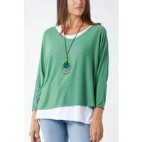 Oversized Long Sleeves Layered Blouse With Necklace