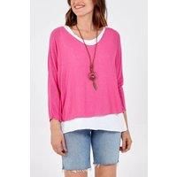 Oversized Long Sleeves Layered Blouse With Necklace