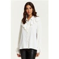 HOXTON GAL Women's Oversized Frilled Front Shirt with Detailed in White | Size: 16-18