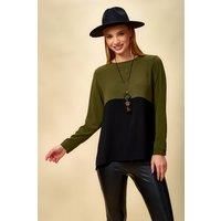 Oversized Long Sleeves Crew Neck Colour Block Blouse