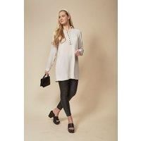 HOXTON GAL Women's Oversized Button Detailed Tunic Shirt in Beige | Size: 12-14