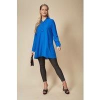 HOXTON GAL Women's Oversized Button Detailed Tunic Shirt in Blue | Size: 12-14