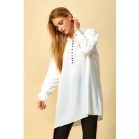 HOXTON GAL Women's Oversized Button Detailed Tunic Shirt in White | Size: 16-18