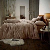 Smart Living Luxury Teddy Plain Duvet Cover & Pillowcase Set in Camel | Size: Double