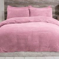 Smart Living Luxury Teddy Plain Duvet Cover & Pillowcase Set in Mauve | Size: Super King