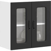 Kitchen Wall Cabinet with Glass Door Kalmar Black Engineered Wood
